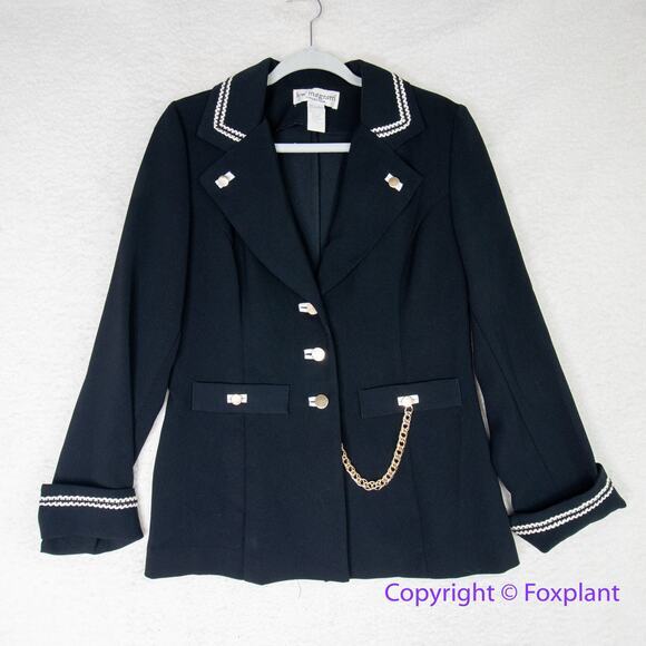 Vintage‎ Lew Magram Collection Blazer  Sz 10 Black Gold Buttons Chain Military - Picture 1 of 12